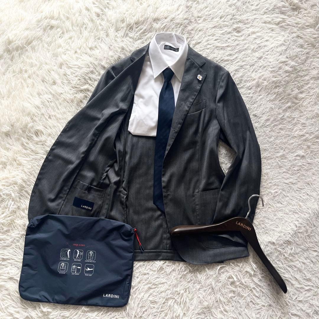 <極美品>LARDINI easy wear グレー ウール ジャケット 46