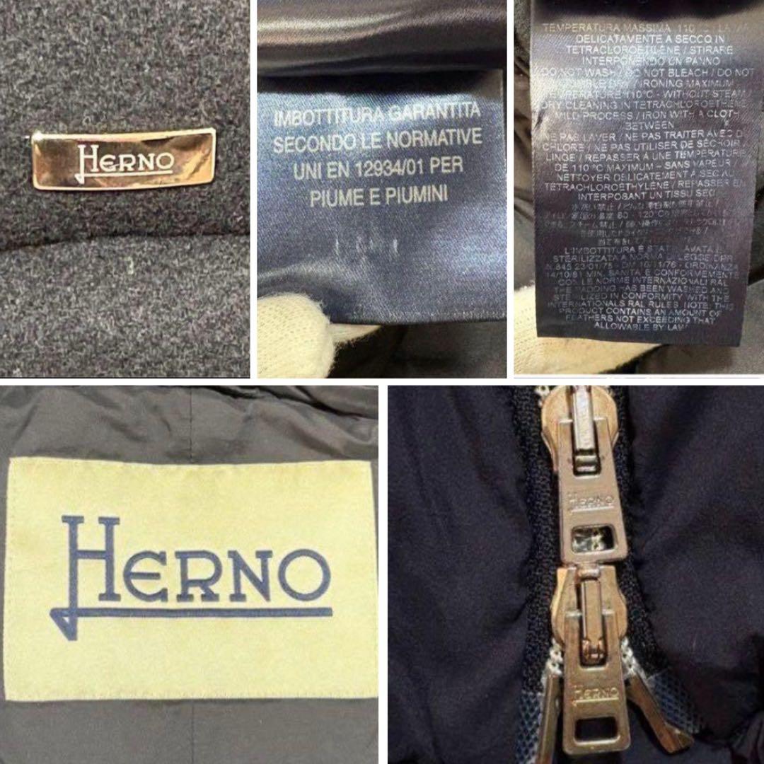 ヘルノ カシミア切り替え ダウンコート ジップアップ 異素材 黒 40