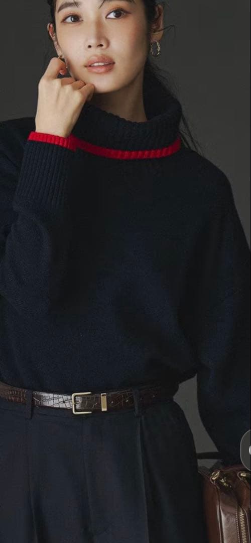 洗える】ウールカシミヤ コンビカラー オフタートル ニット