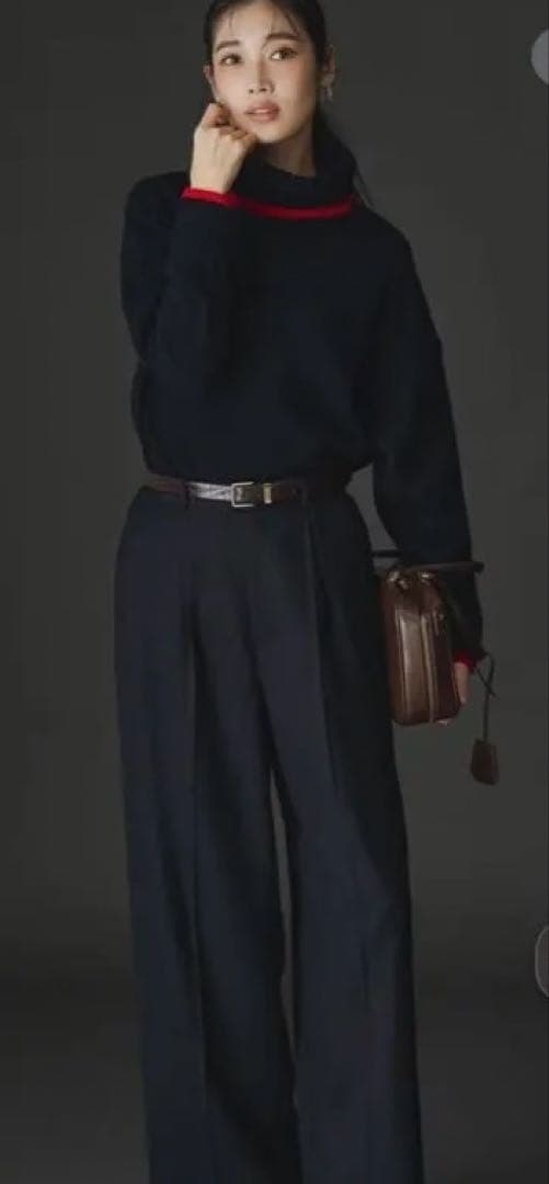 洗える】ウールカシミヤ コンビカラー オフタートル ニット