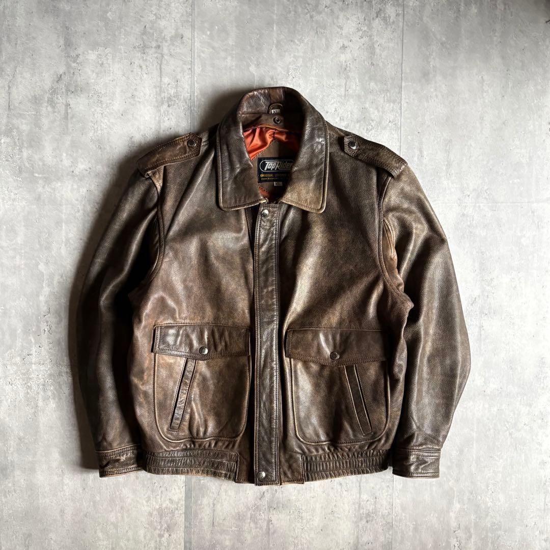 【90s vintage】A-2 フライトジャケット　レザーブルゾン　本革　短丈