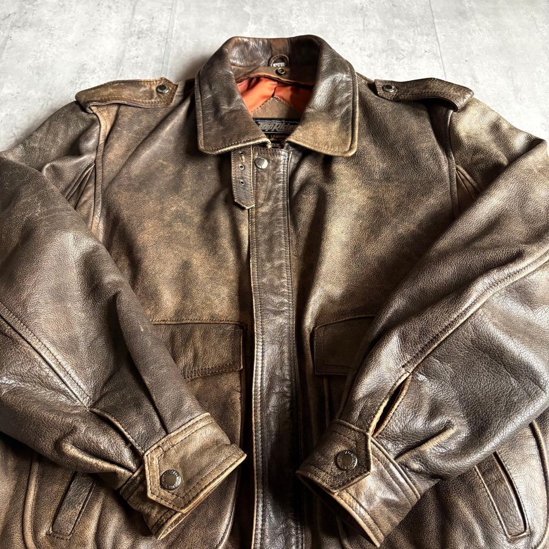 【90s vintage】A-2 フライトジャケット　レザーブルゾン　本革　短丈