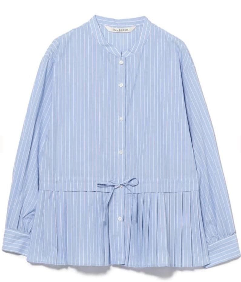 レディース プリーツ キリカエ バンドカラー シャツ