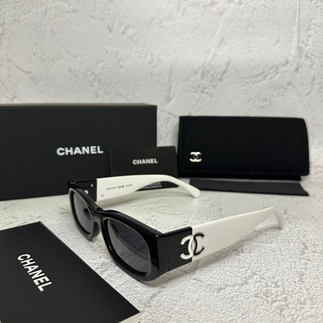 【新品】CHANEL シャネル サングラス ラウンド ボストン 黒白 丸メガネ