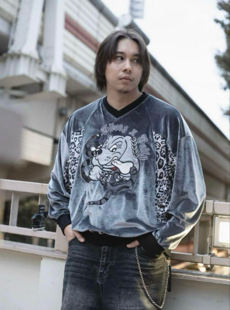 GIBOUS×GALFY スネークドッグレオパードベロアVネック