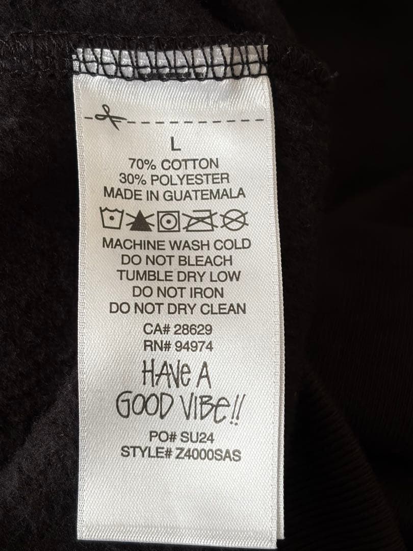 【美品】STUSSY（ステューシー）　ジップパーカー　ブラック　Ｌサイズ　裏起毛