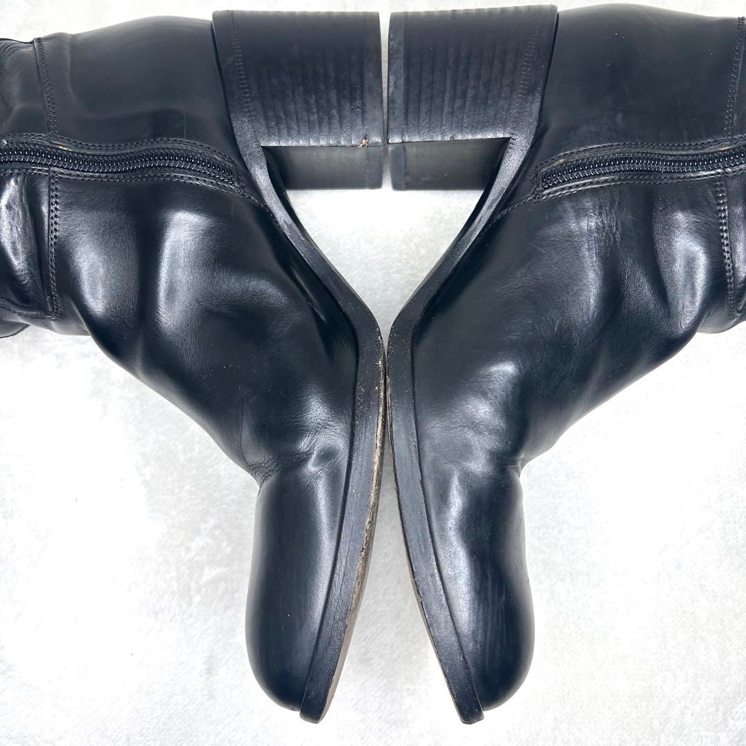 【サルトル】ジョッキーブーツ ロングブーツ ベルト 金具 23.5 伊製 黒