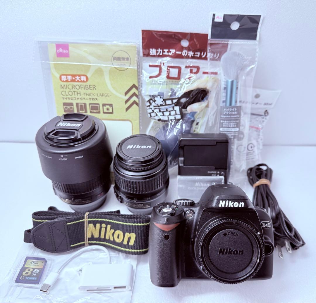 Nikon D40 初心者向けセット 標準 望遠 レンズ2本 スマホ転送可能