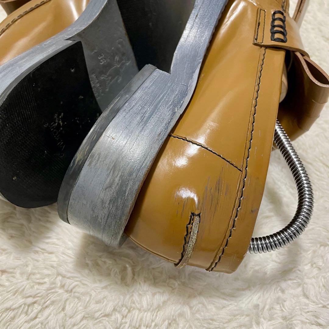 MARNI マルニ フリンジ キルト レザー 厚底ローファー キャメル 36