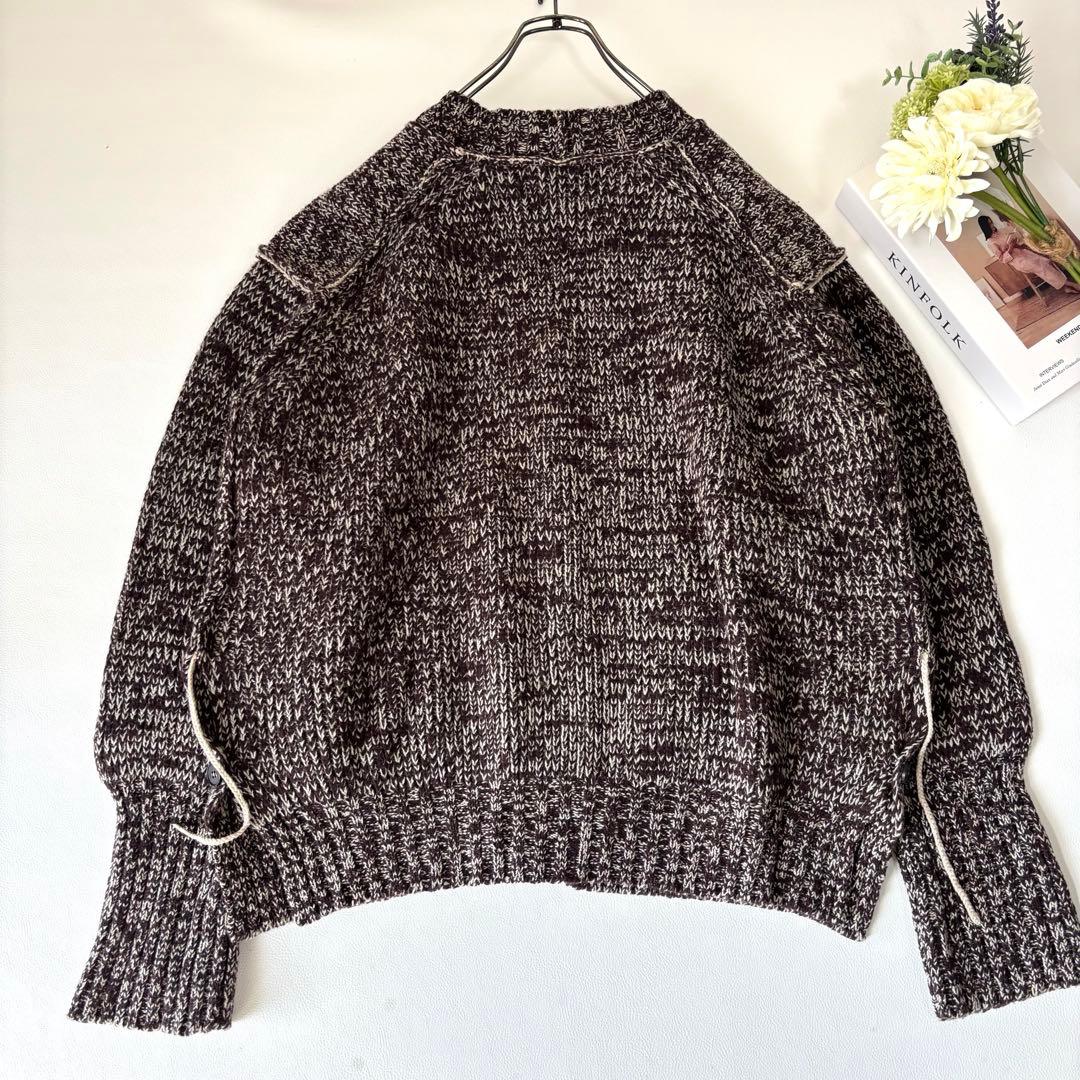 【未使用級/カシミヤ混】IHNN イン ステッチローゲージカーディガン ブラウン