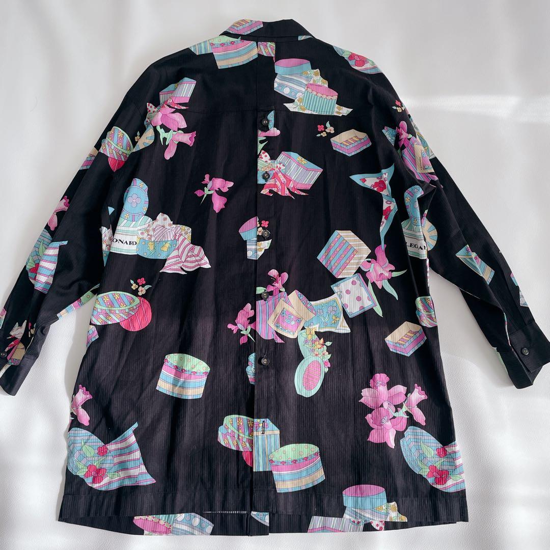 美品✨ LEONARD レオナール 長袖シャツ 総柄　日本製　サイズ40 黒　花