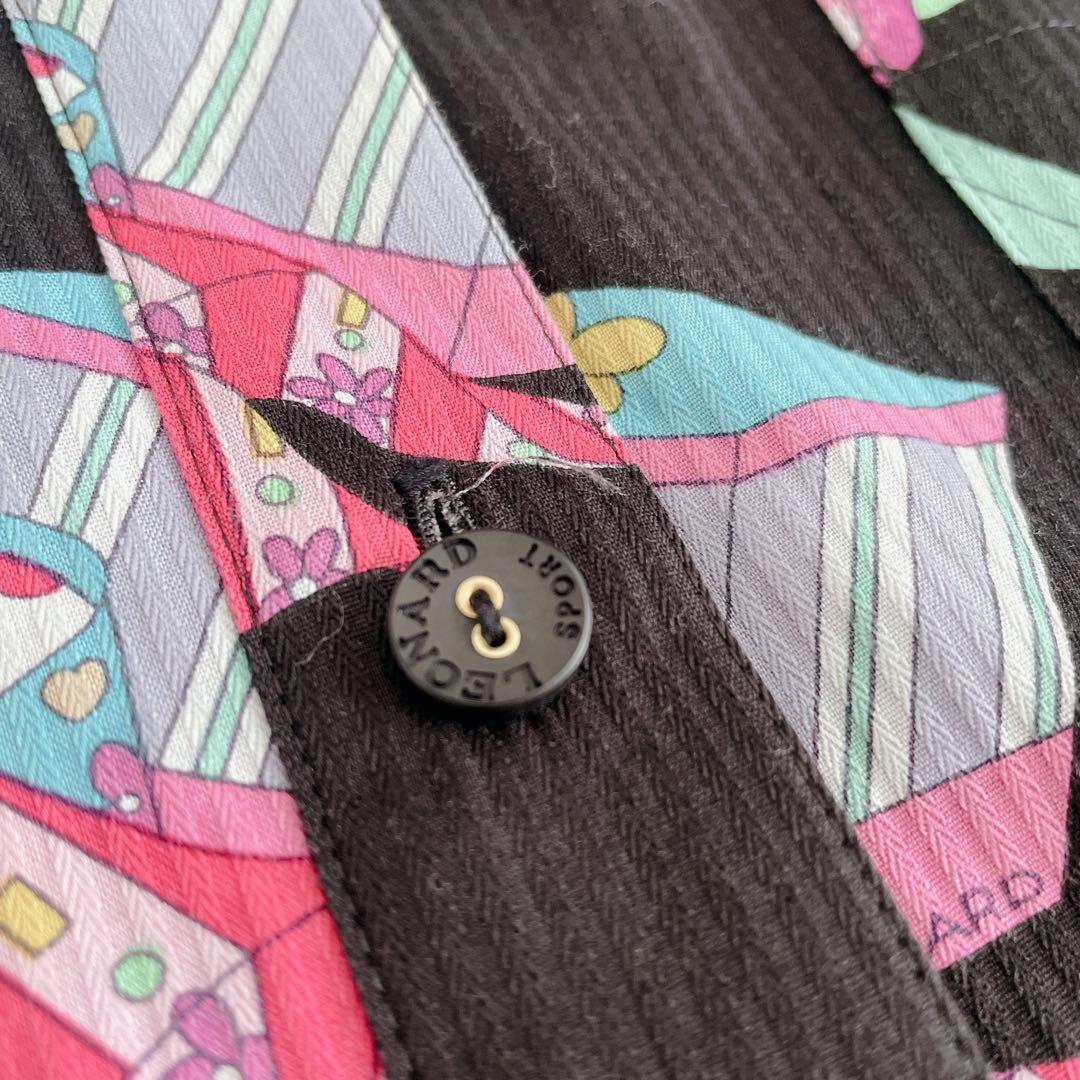 美品✨ LEONARD レオナール 長袖シャツ 総柄　日本製　サイズ40 黒　花