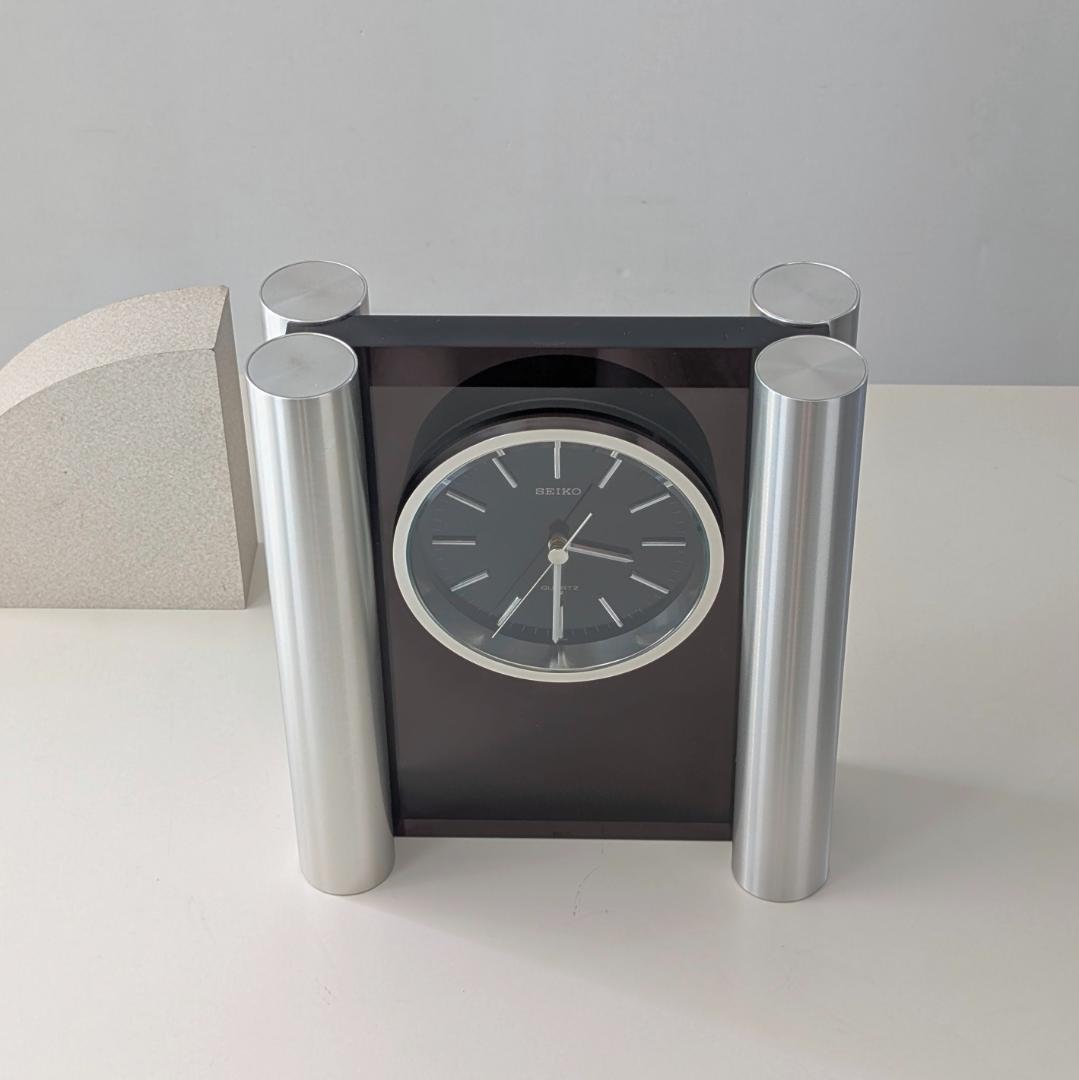 SEIKO 70s ビンテージ ステンレス柱脚 置時計 ミッドセンチュリー 美品