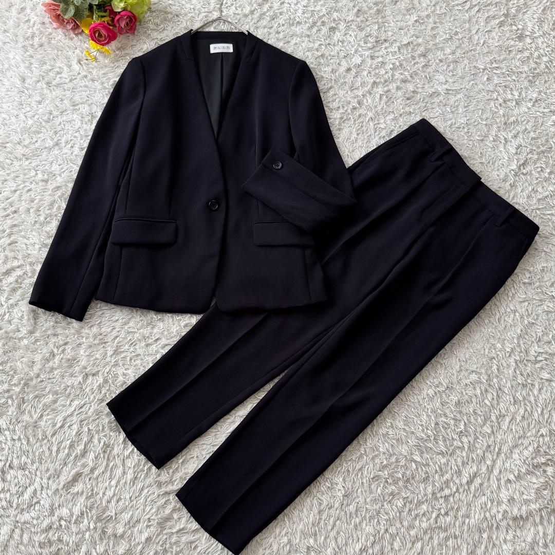 プラステ PLST セットアップ パンツスーツ ノーカラー ウエストゴム 濃紺