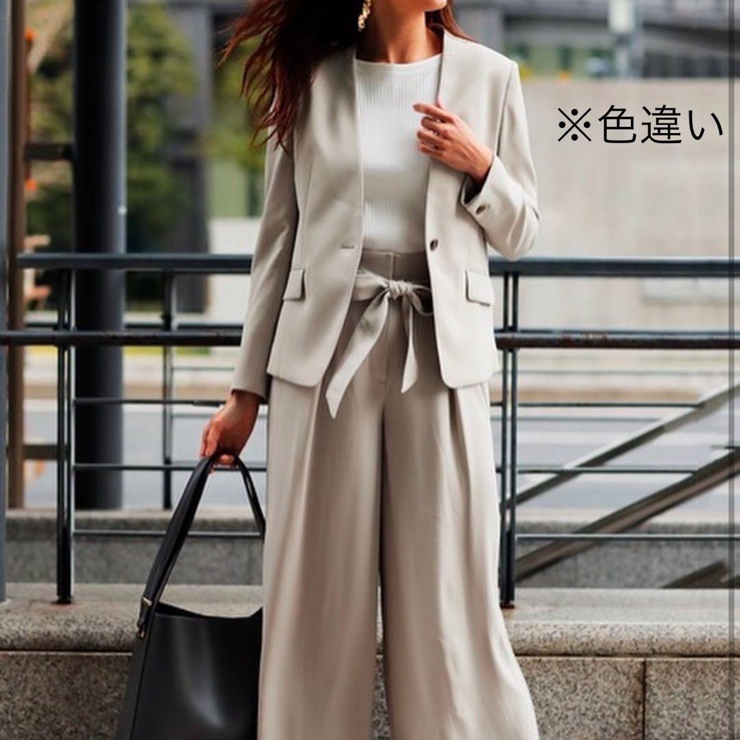 プラステ PLST セットアップ パンツスーツ ノーカラー ウエストゴム 濃紺