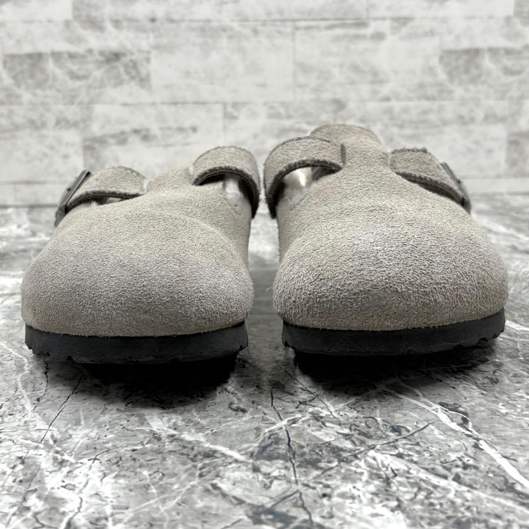 美品 ビルケンシュトック ボストン シアリング 24cm ファー グレー サボ