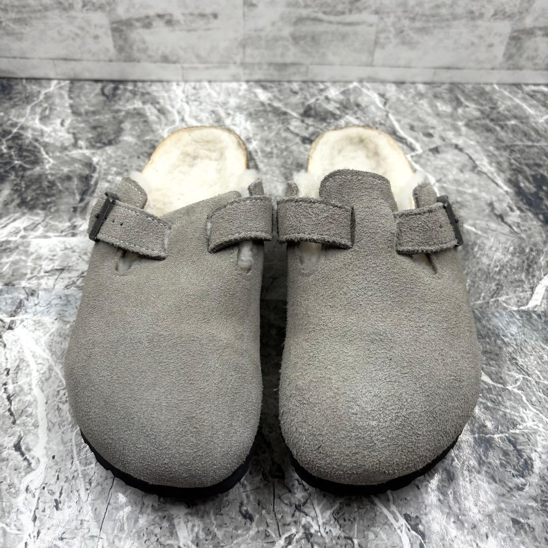 美品 ビルケンシュトック ボストン シアリング 24cm ファー グレー サボ