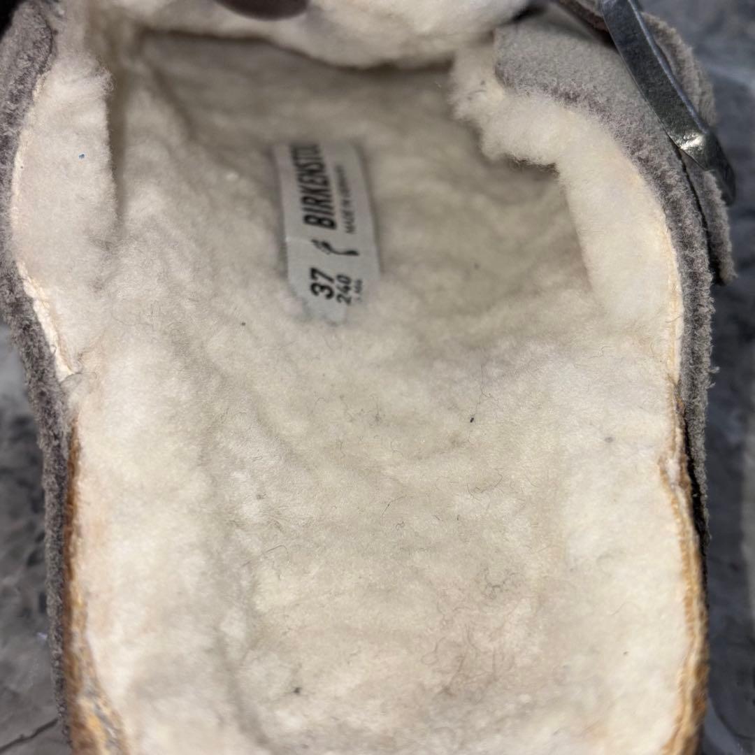 美品 ビルケンシュトック ボストン シアリング 24cm ファー グレー サボ