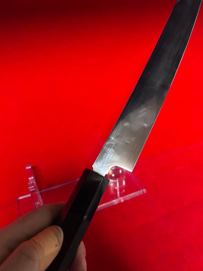 01560 包丁　筋引き　両刃　本焼　スウェーデン鋼　箱付　未使用品