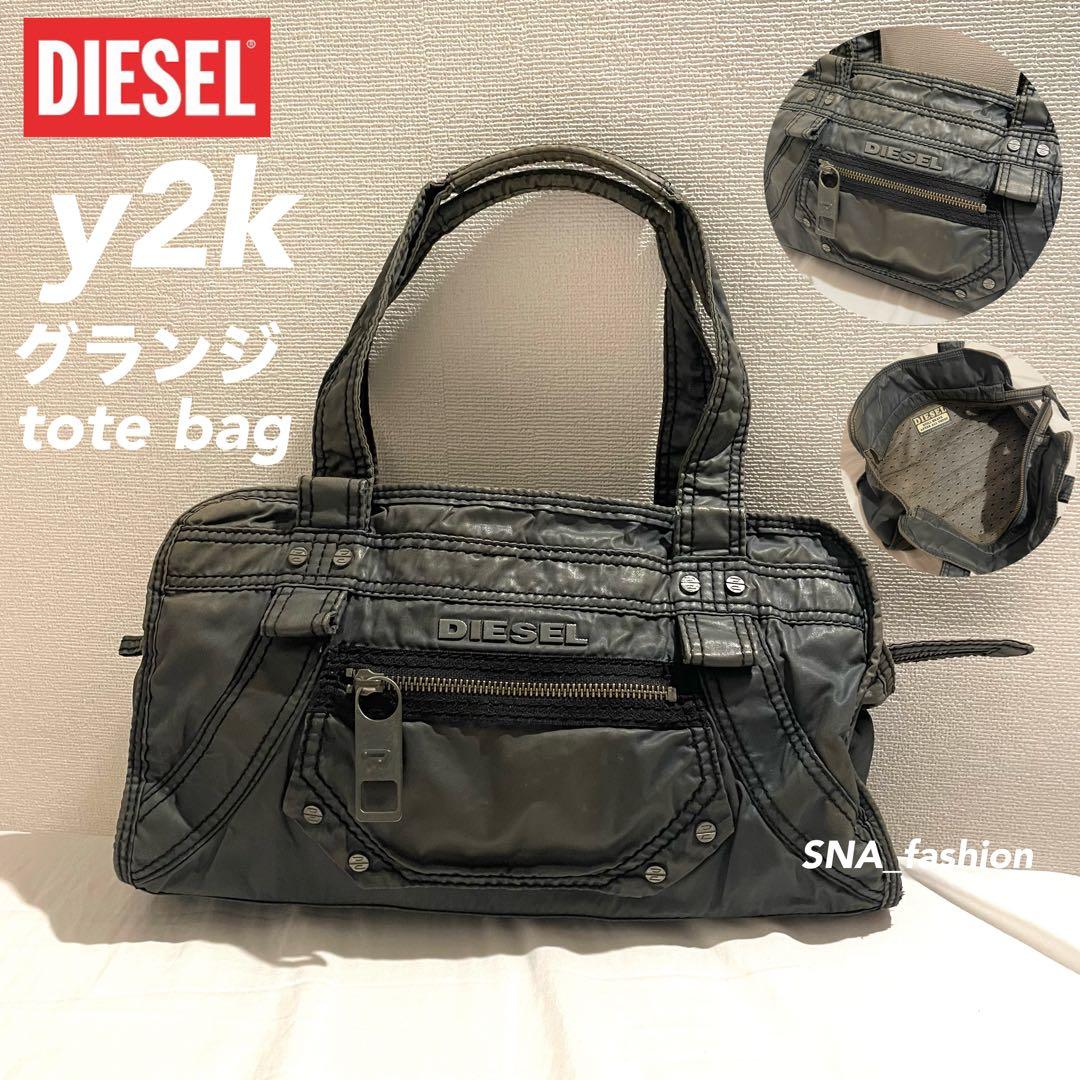 DIESEL y2k archiveメタリック加工 トートバッグ ブラックカーキ