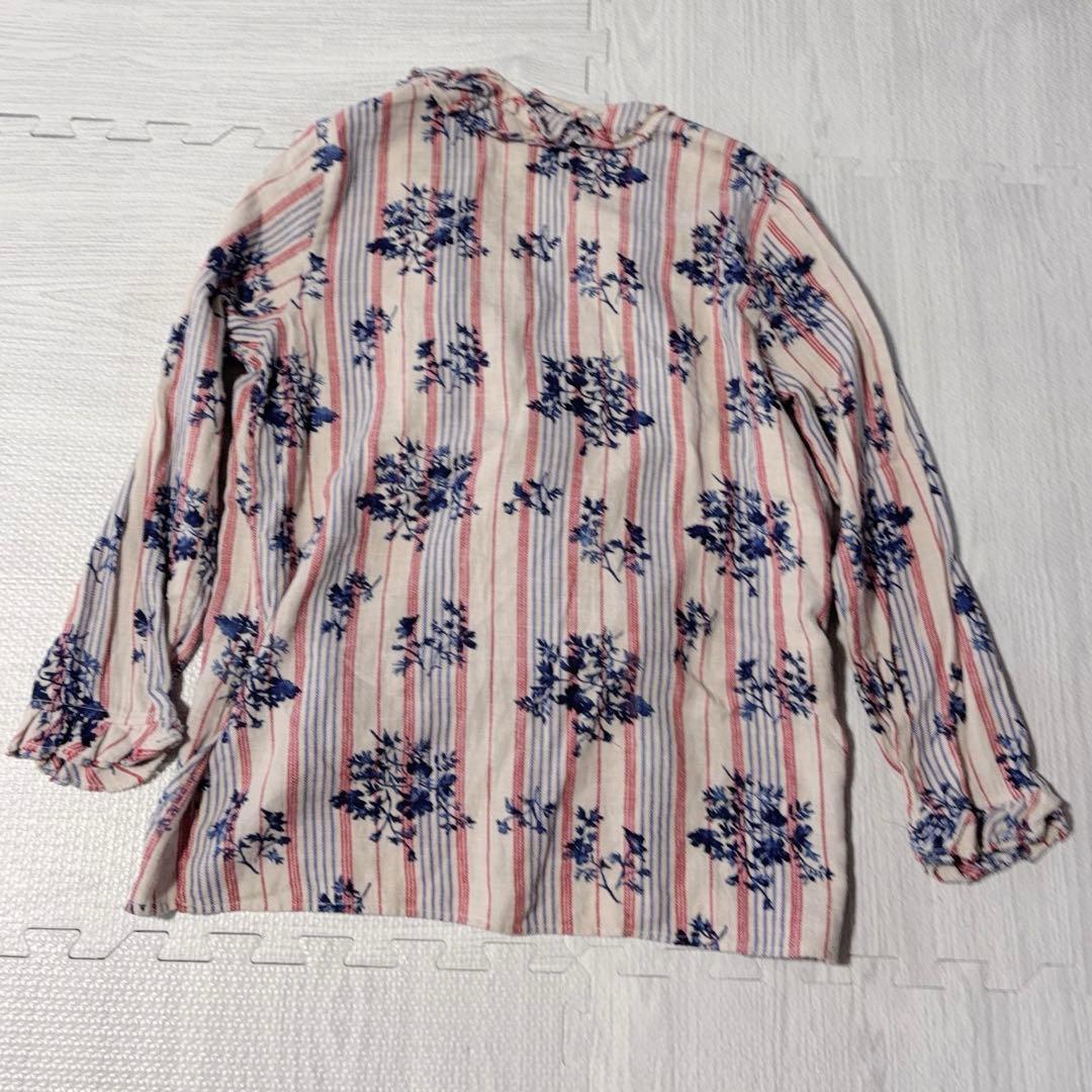 45R ラッフルフリル コットンブラウス 長袖シャツ ボタニカル 花柄