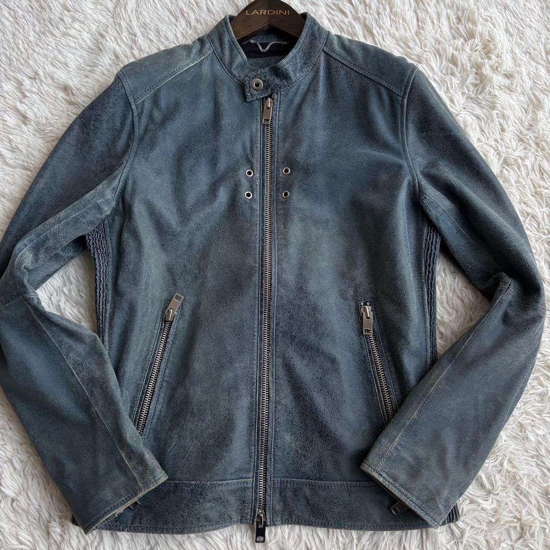 ディーゼル レザー ライダースジャケット シングル インディゴ ダメージ加工