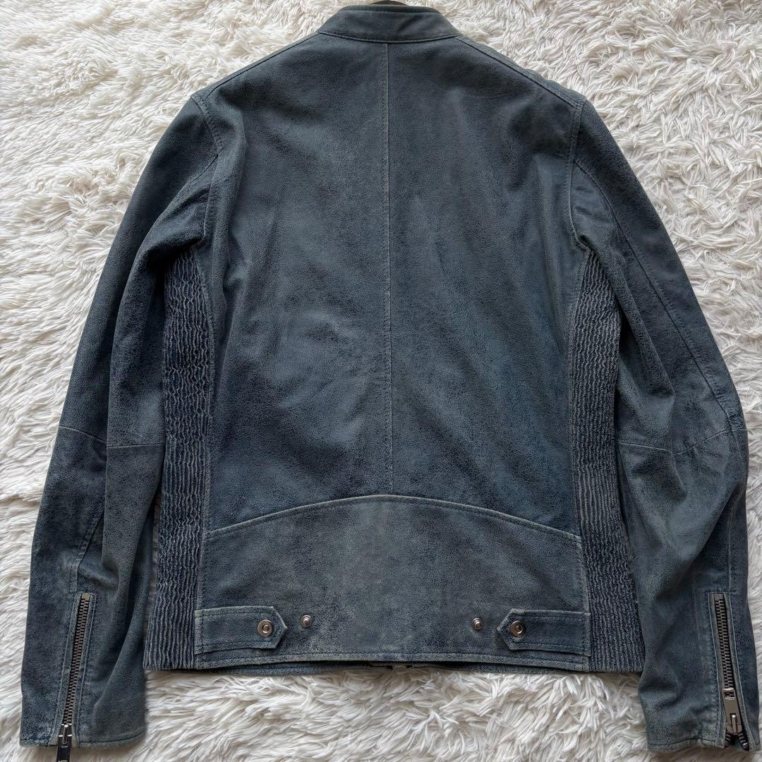 ディーゼル レザー ライダースジャケット シングル インディゴ ダメージ加工