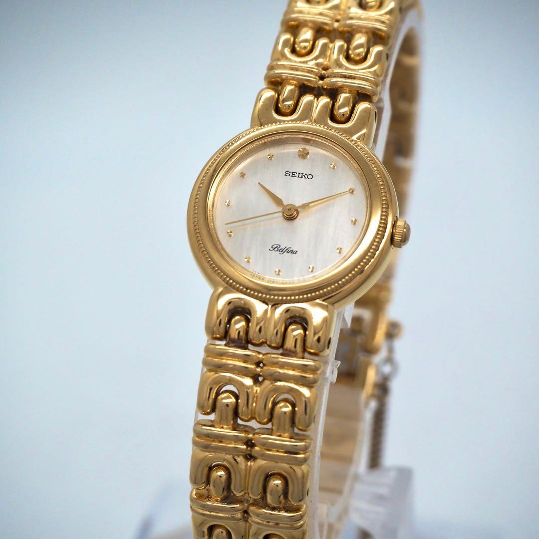 573 稼働【美品】SEIKO レディース 時計 ゴールド　ベルフィーナ　丸型