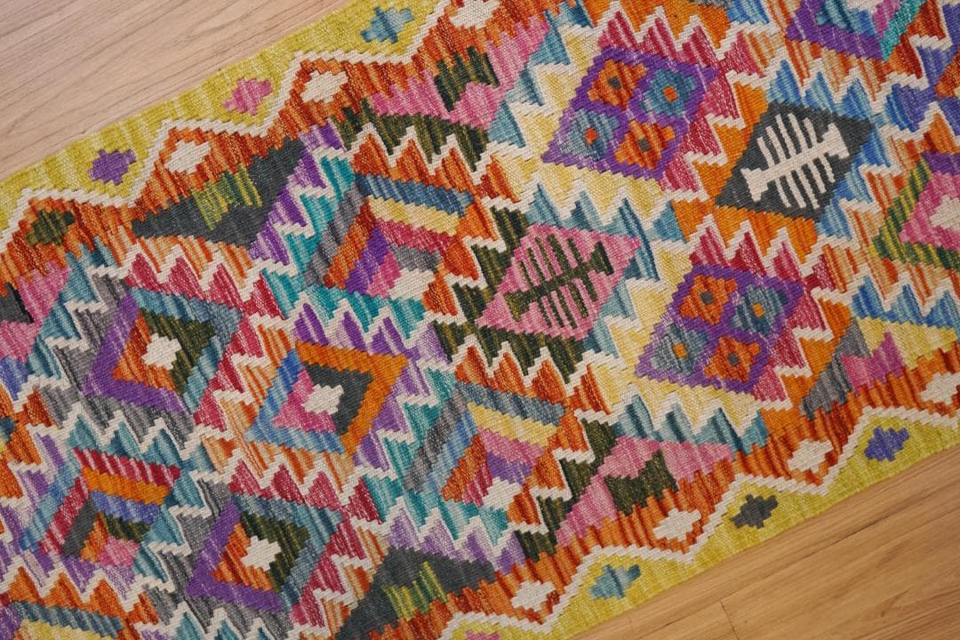 191×60cm アフガニスタン手織り キリム　ランナー　トライバルラグ