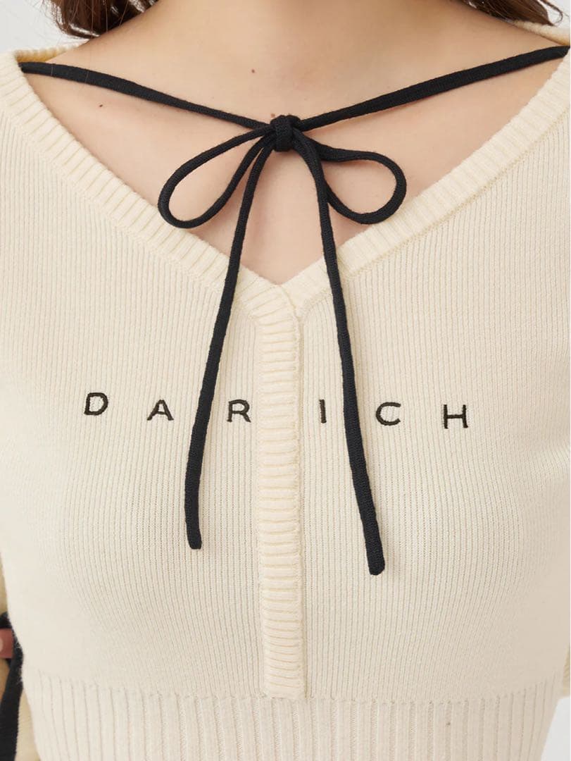 Darich ウエストオープンリボンデザインニットミニワンピース アイボリー
