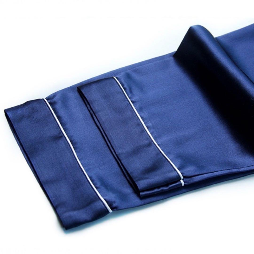 シルクパジャマ ネイビー&シャンパンピンク　絹100% XL 上下セット