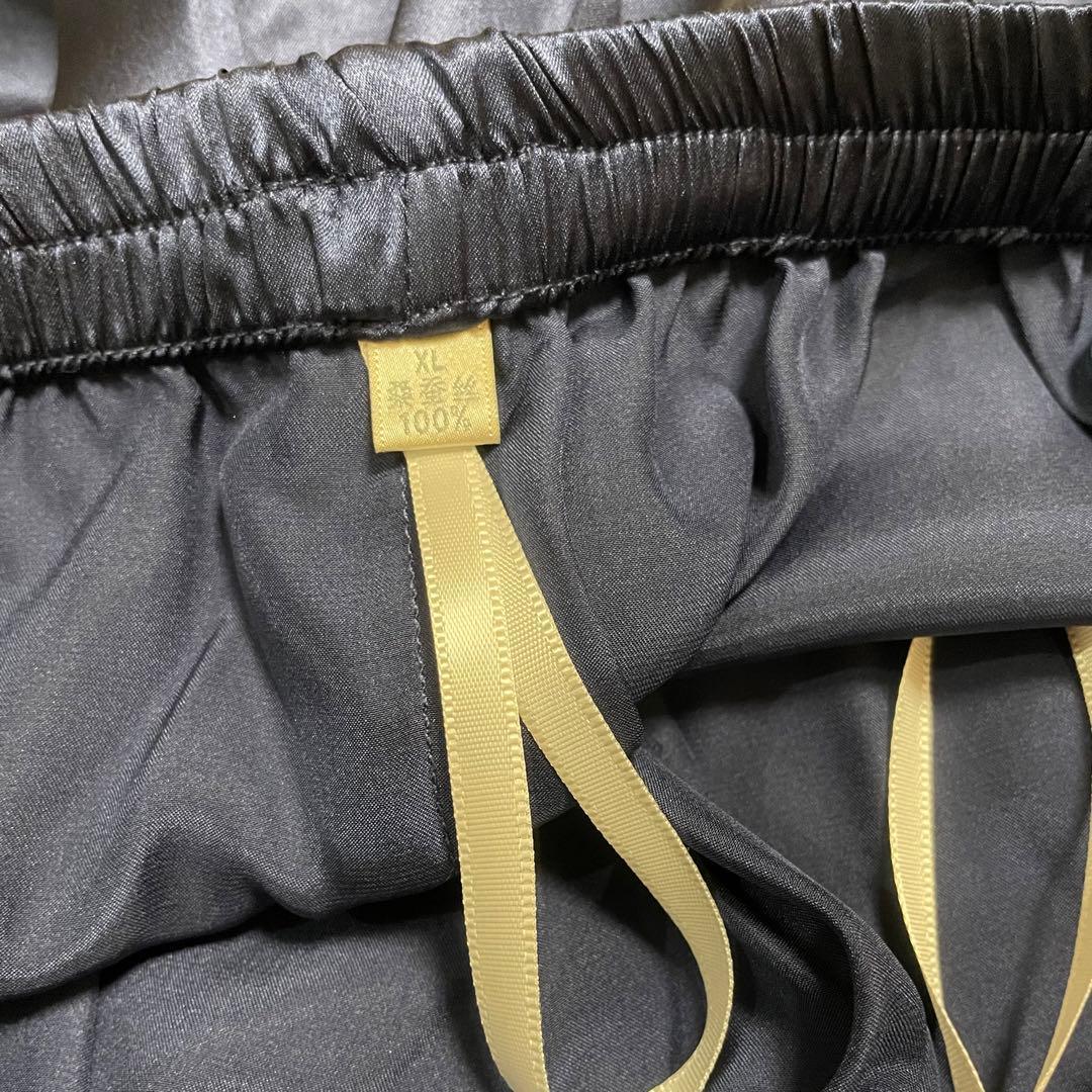 シルクパジャマ ネイビー&シャンパンピンク　絹100% XL 上下セット