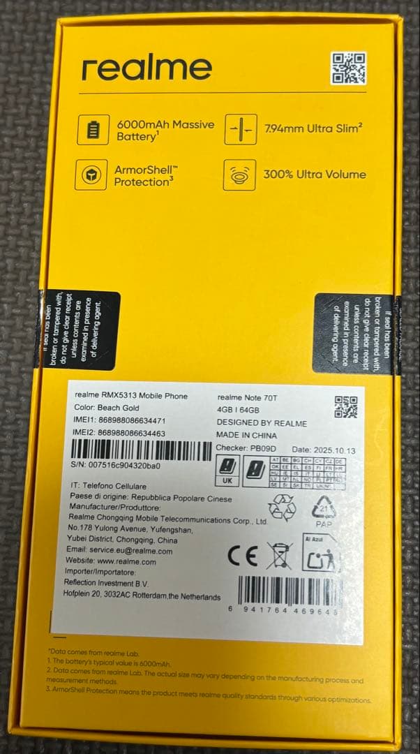 realme Note 70T ゴールド