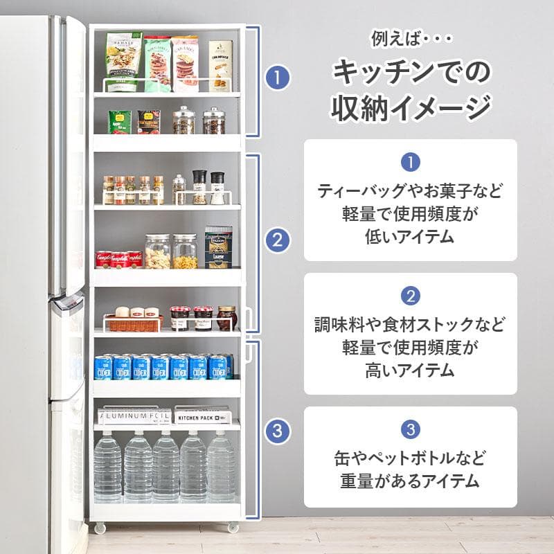 幅16cmハイタイプ◆隙間収納ワゴン可動棚キャスター付きキッチンすき間収納ラック