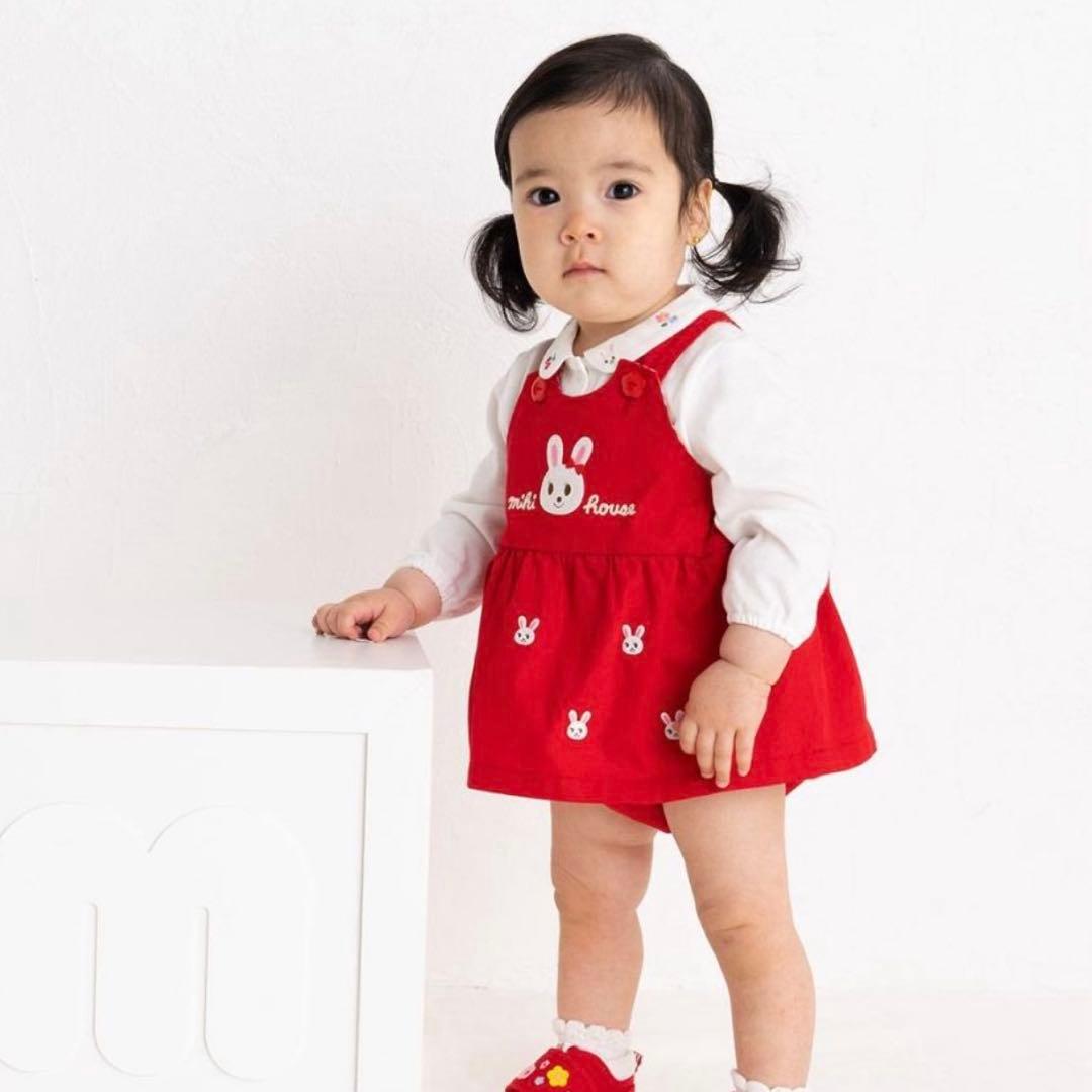 新品タグ付き　ミキハウス　スカート付きロンパース　長袖セット　80cm