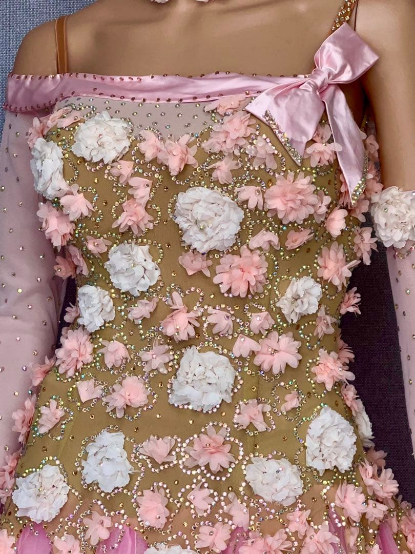 社交ダンスドレス　（新品) モダン　スタンダード　ラテン　ピンク　M〜 L