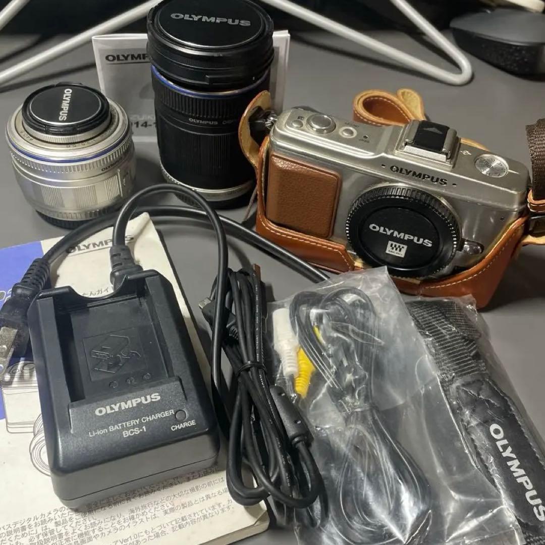 【訳あり・説明必読】OLYMPUSデジカメE-P2 レンズ・レザーホルダー付