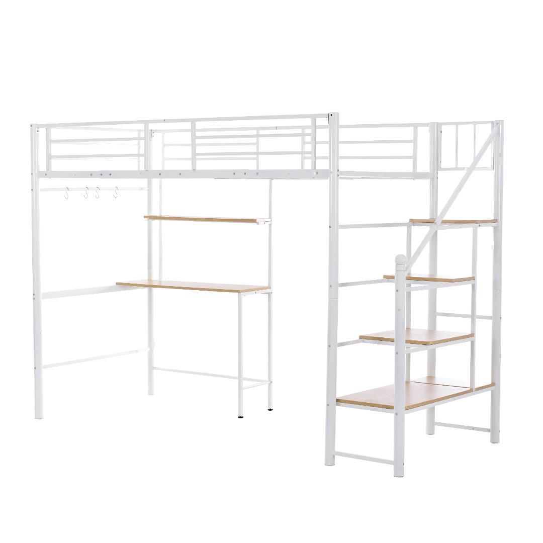 ロフトベッド シングル 階段付き パイプベッド 高さ170cm 耐荷重150kg