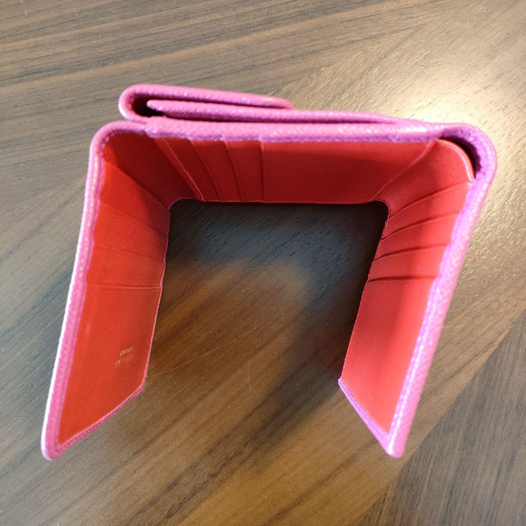 ピンク レザー 三つ折り財布