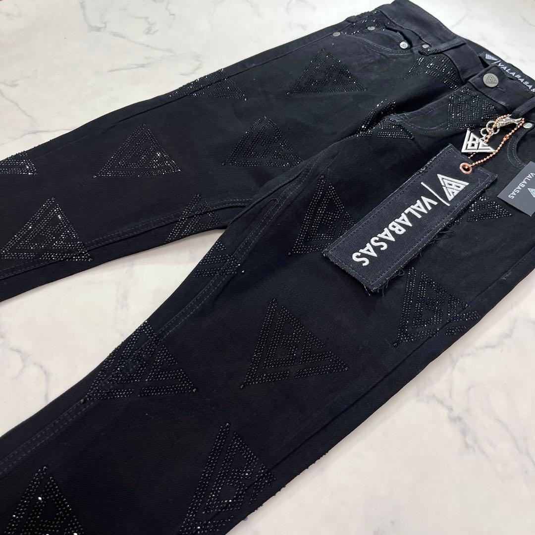 新品バラバサスvalabasas ラインストーンスキニーフレアデニム ビーズ S