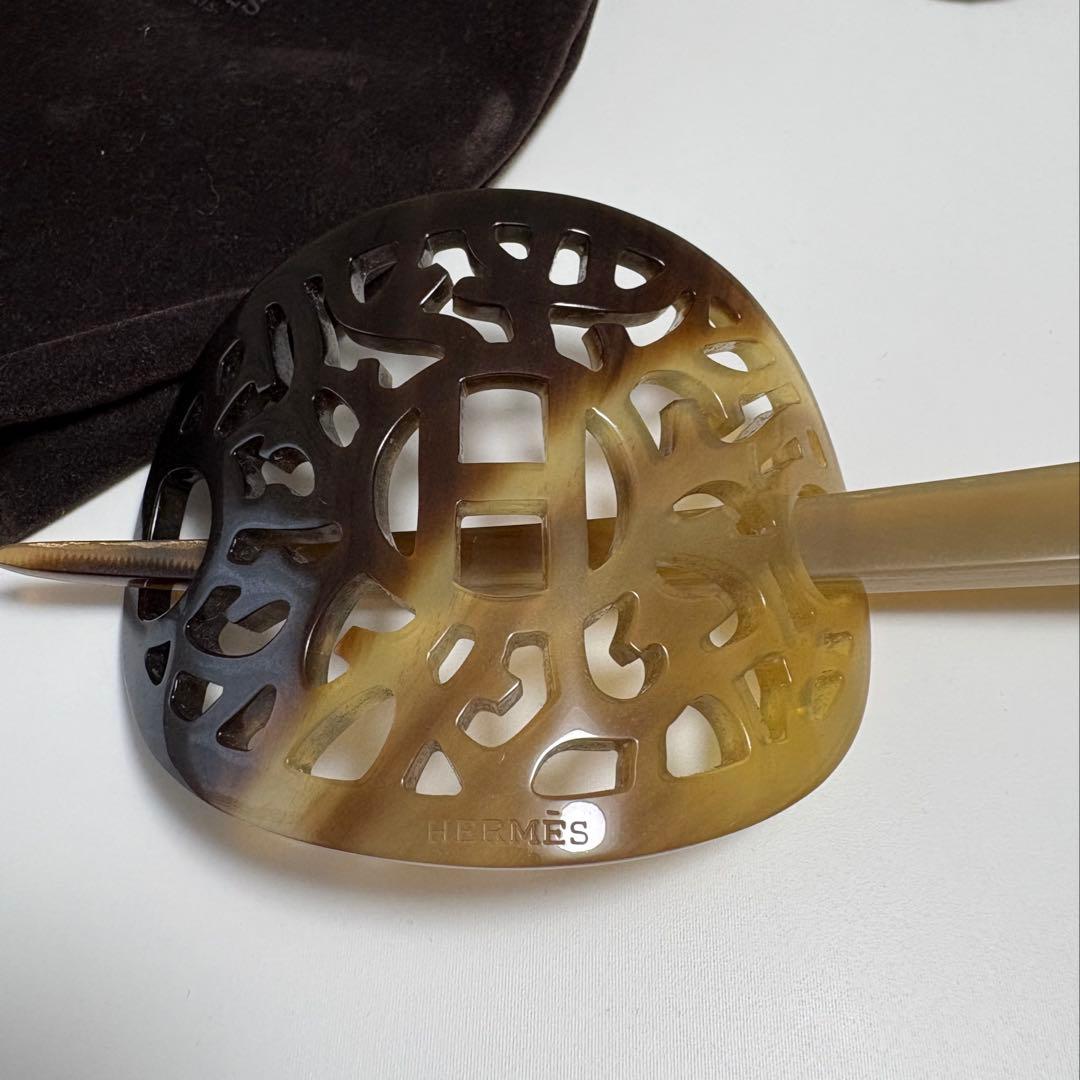 HERMES エルメス バッファローホーン 簪 かんざし ブラウン 茶色