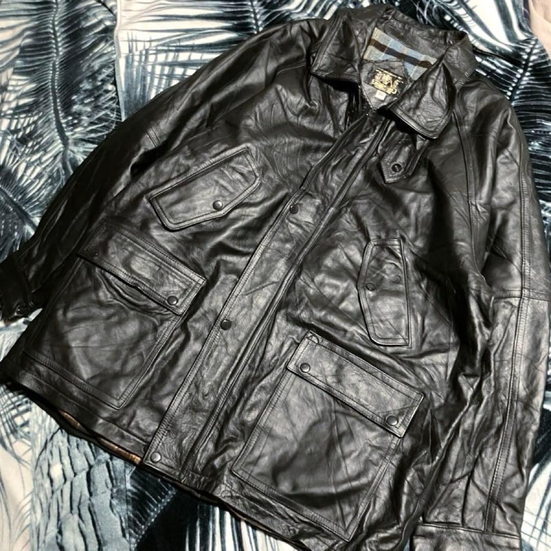 90s ビンテージ フランス製 レザー カバーオール カーコート バイソンスキン