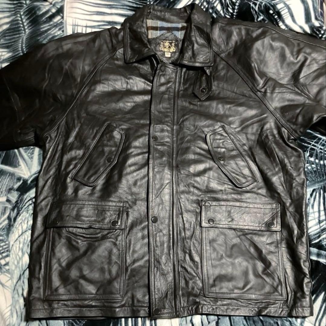 90s ビンテージ フランス製 レザー カバーオール カーコート バイソンスキン