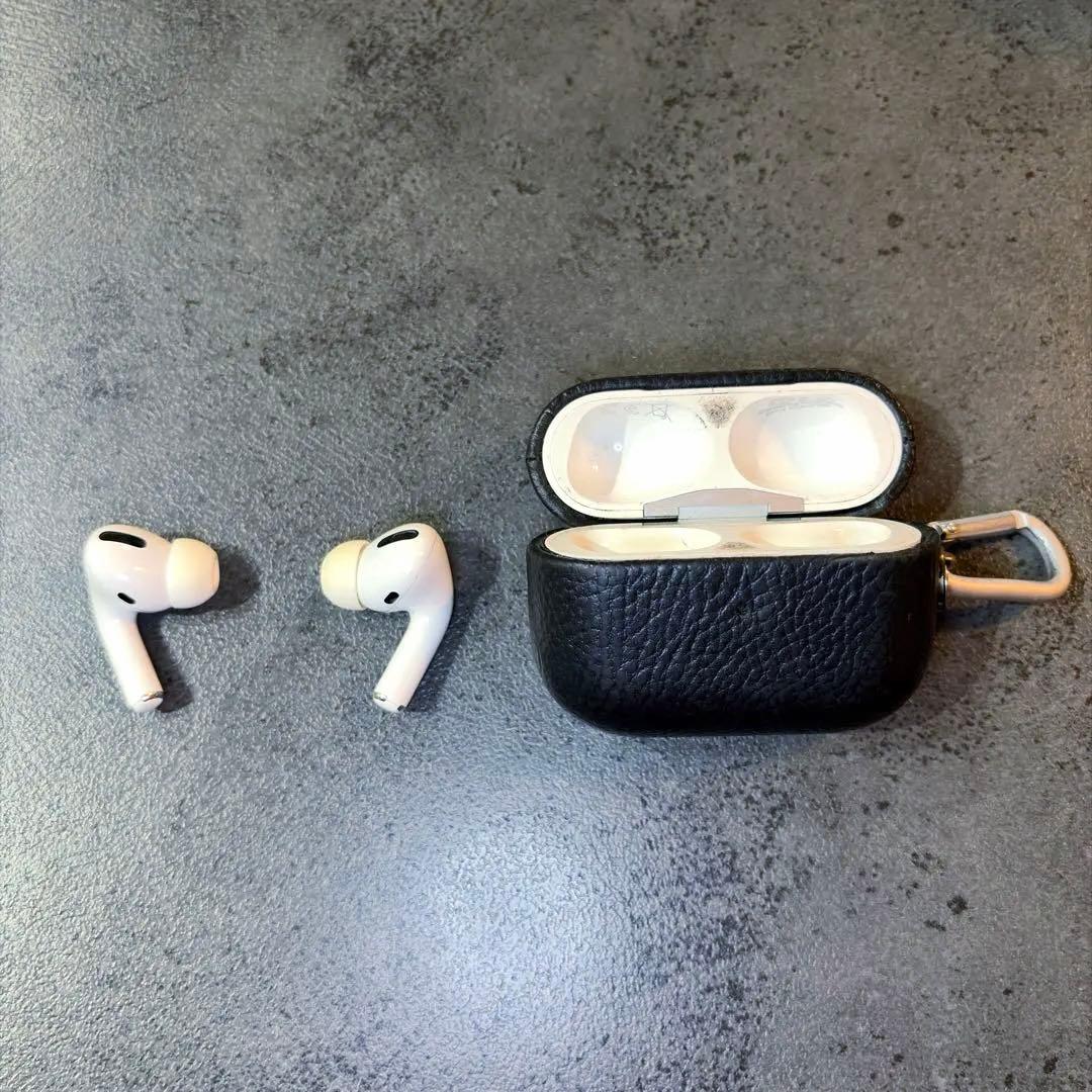 【付属品完備】AirPods Pro 第1世代 黒レザーケース付き
