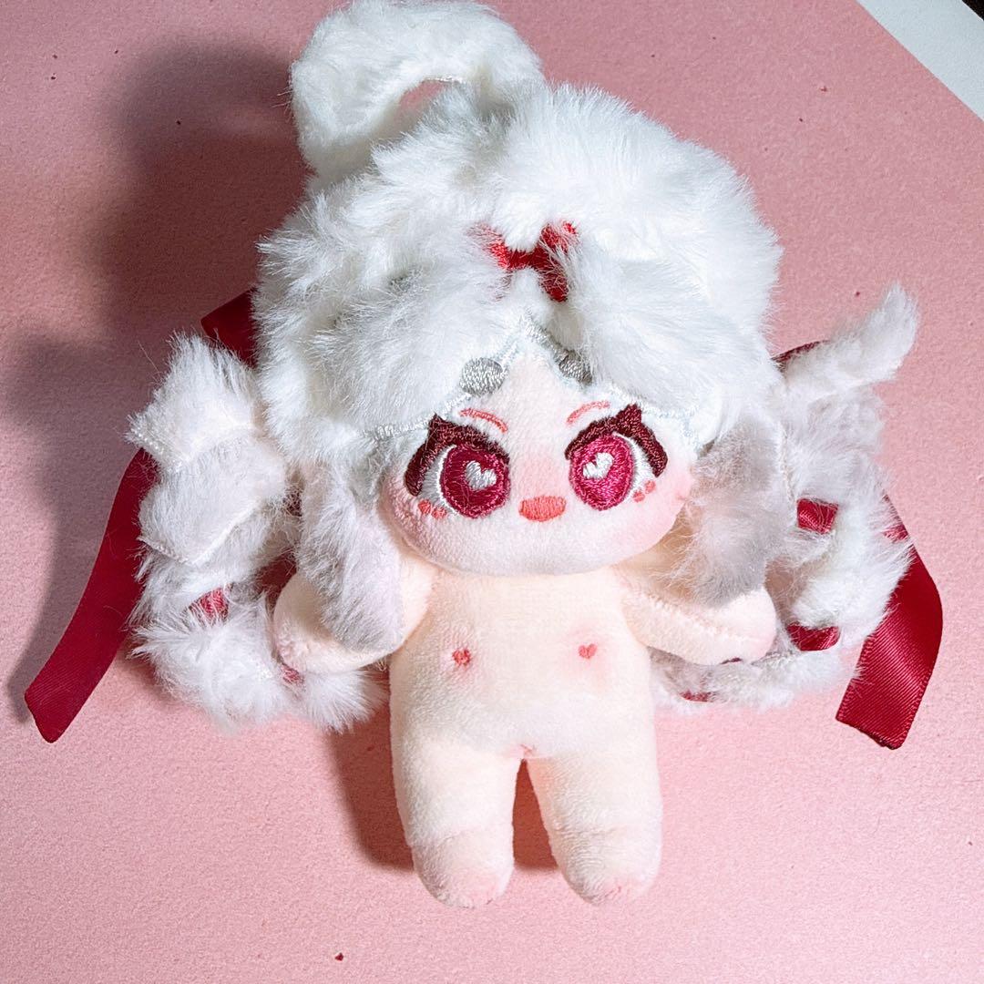 無属性　自作ぬいぐるみ　真っ白グラデーション三つ編みリボンの女の子　骨付き