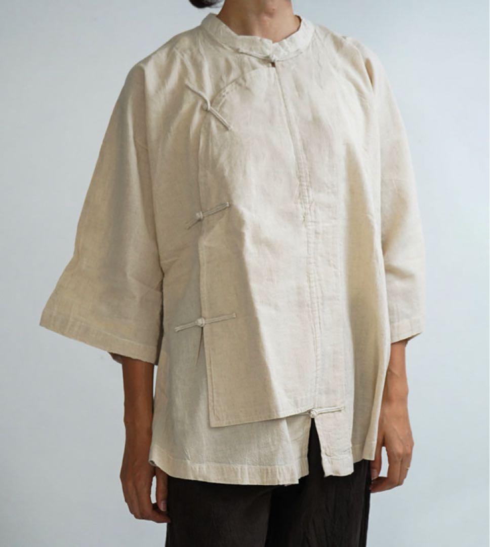 エプロンチャイナ薄地　生成 ヂェン先生の日常着