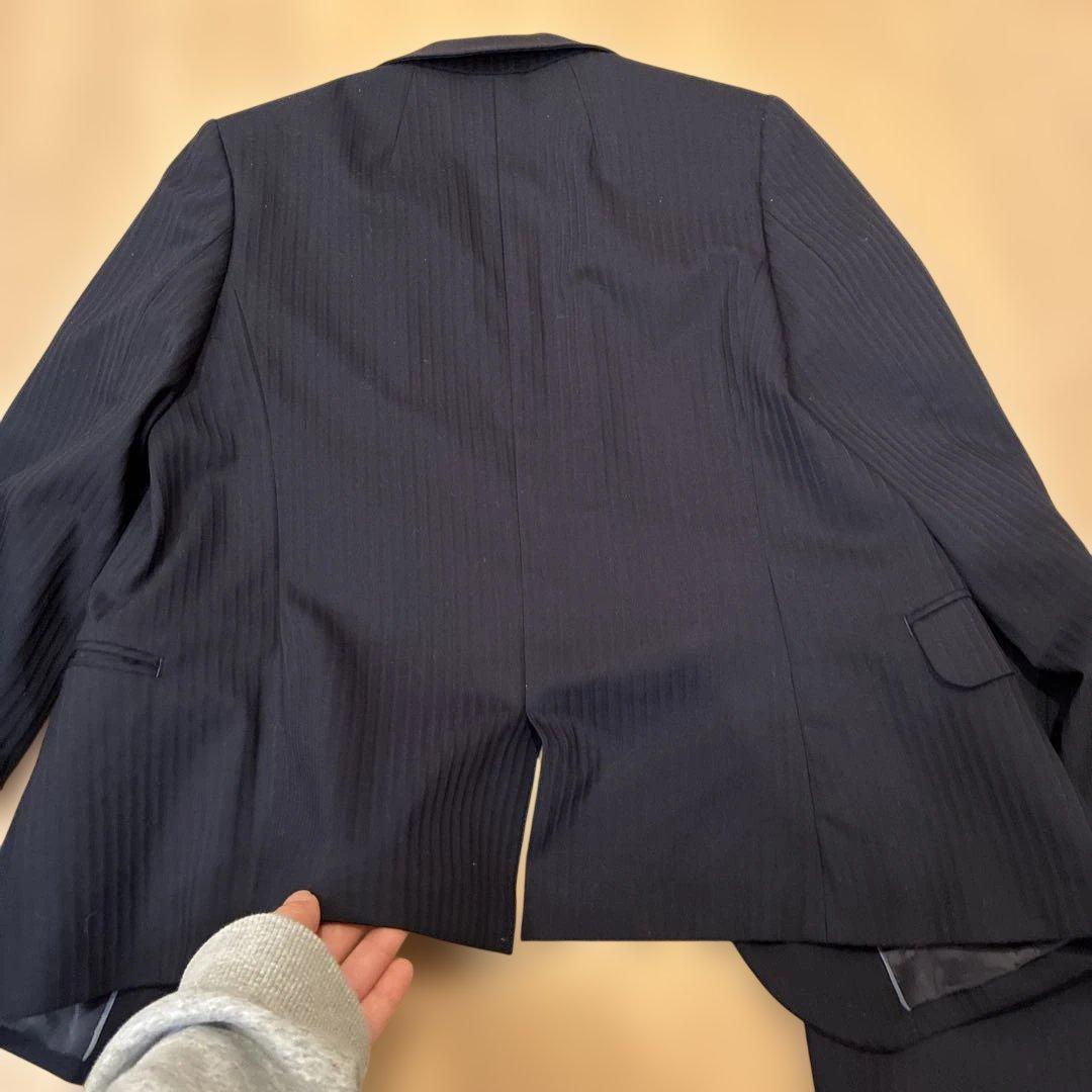 【極美品】LES MUES 　パンツスーツ　プレシャスストレッチ　ストライプ黒