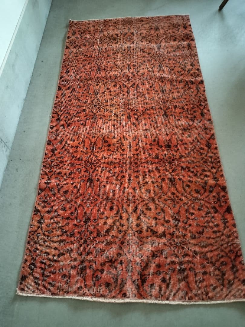 アプリコットカラーのオーバーダイラグ　ヴィンテージ　総フラワーNo.682