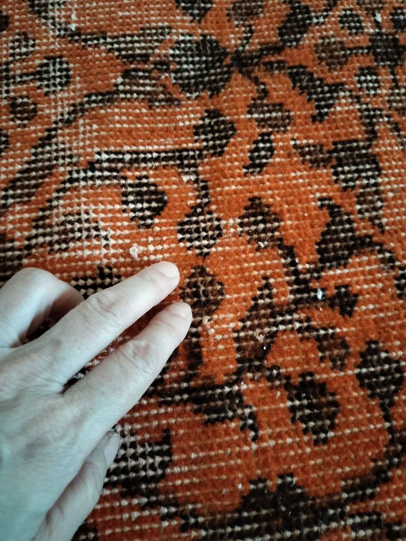 アプリコットカラーのオーバーダイラグ　ヴィンテージ　総フラワーNo.682