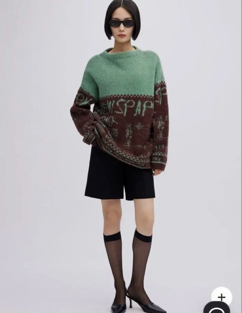 トップス Ameri NEWS PAPER JACQUARED KNIT TOP